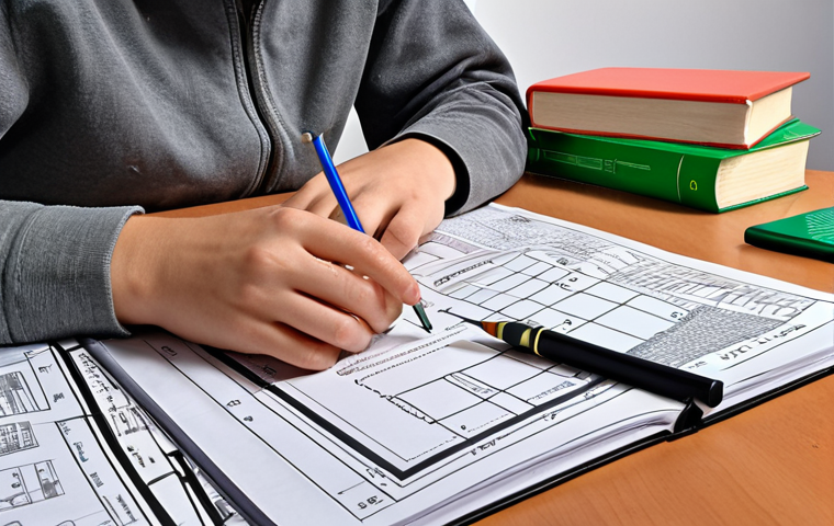 **Image Prompt:** A student diligently studying waste management engineering textbooks and notes, highlighting key formulas with a focused expression, surrounded by diagrams and study materials.