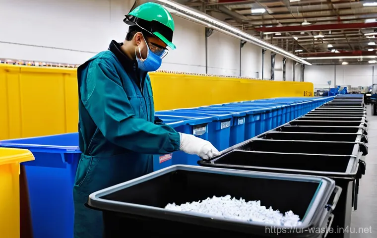 폐기물처리 실기시험 합격률 높이는 법 - **Prompt:** A highly focused waste management technician, appearing to be in their late 20s, meticul...