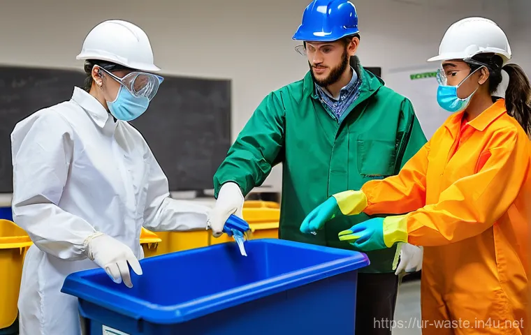 폐기물처리 실기시험 합격률 높이는 법 - **Prompt:** A highly focused waste management technician, appearing to be in their late 20s, meticul...