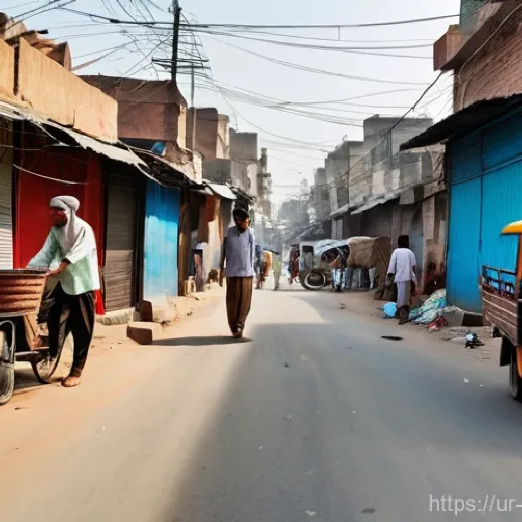 폐기물처리 현장 사례 분석 - **Prompt:** "A bustling street scene in an urban Pakistani neighborhood, captured during the daytime...