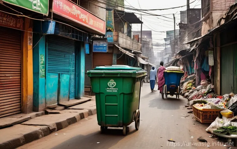 폐기물처리 이론서 추천 및 리뷰 - **Prompt:** A bustling street scene in a South Asian city, specifically reminiscent of Pakistan, wit...