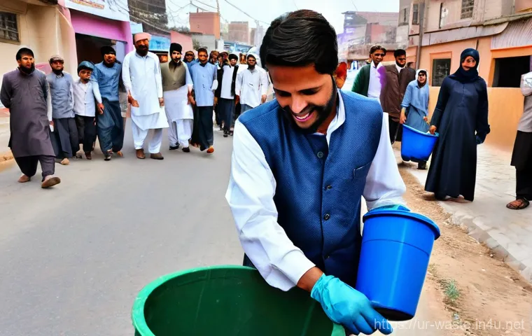 폐기물처리 분야에서의 커뮤니케이션 스킬 - **Vibrant Community Clean-up and Engagement**
    A lively outdoor scene in a bustling, clean neighb...