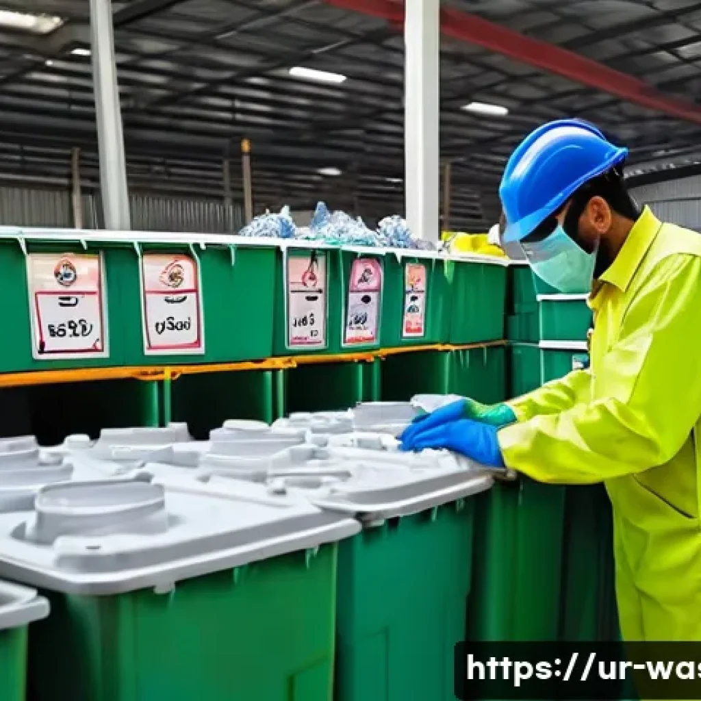 폐기물처리 이직 준비 가이드 - A professional environmental engineer in a modern recycling facility in Pakistan, wearing full prote...