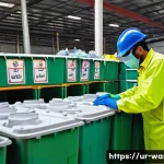 폐기물처리 이직 준비 가이드 - A professional environmental engineer in a modern recycling facility in Pakistan, wearing full prote...