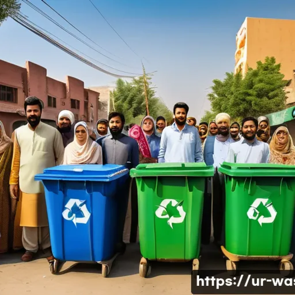 폐기물처리 환경규제와 영향 - A vibrant community cleanup event in an urban Pakistani neighborhood, with men and women wearing mod...