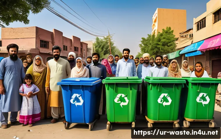 폐기물처리 환경규제와 영향 - A vibrant community cleanup event in an urban Pakistani neighborhood, with men and women wearing mod...