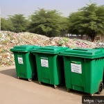 Home 21 폐기물처리기사 필기 시험 과목별 정리 - A detailed scene showing a modern urban waste management facility in Pakistan, highlighting separate...