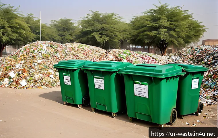 폐기물처리기사 필기 시험 과목별 정리 - A detailed scene showing a modern urban waste management facility in Pakistan, highlighting separate...