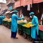 Home 18 폐기물처리 관리직의 역할 - A dedicated team of urban sanitation workers in traditional Pakistani clothing with protective glove...