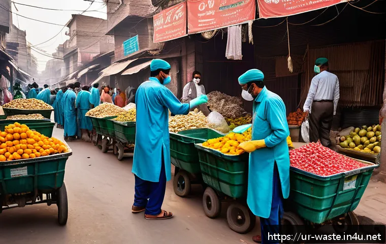폐기물처리 관리직의 역할 - A dedicated team of urban sanitation workers in traditional Pakistani clothing with protective glove...