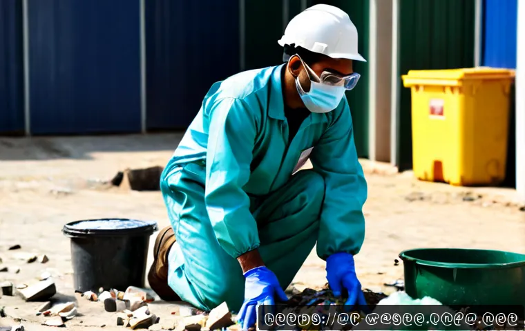 Home 17 폐기물처리 실기시험 자주 실수하는 부분 - Photorealistic waste management practical training assessment in Pakistan, a focused adult trainee w...